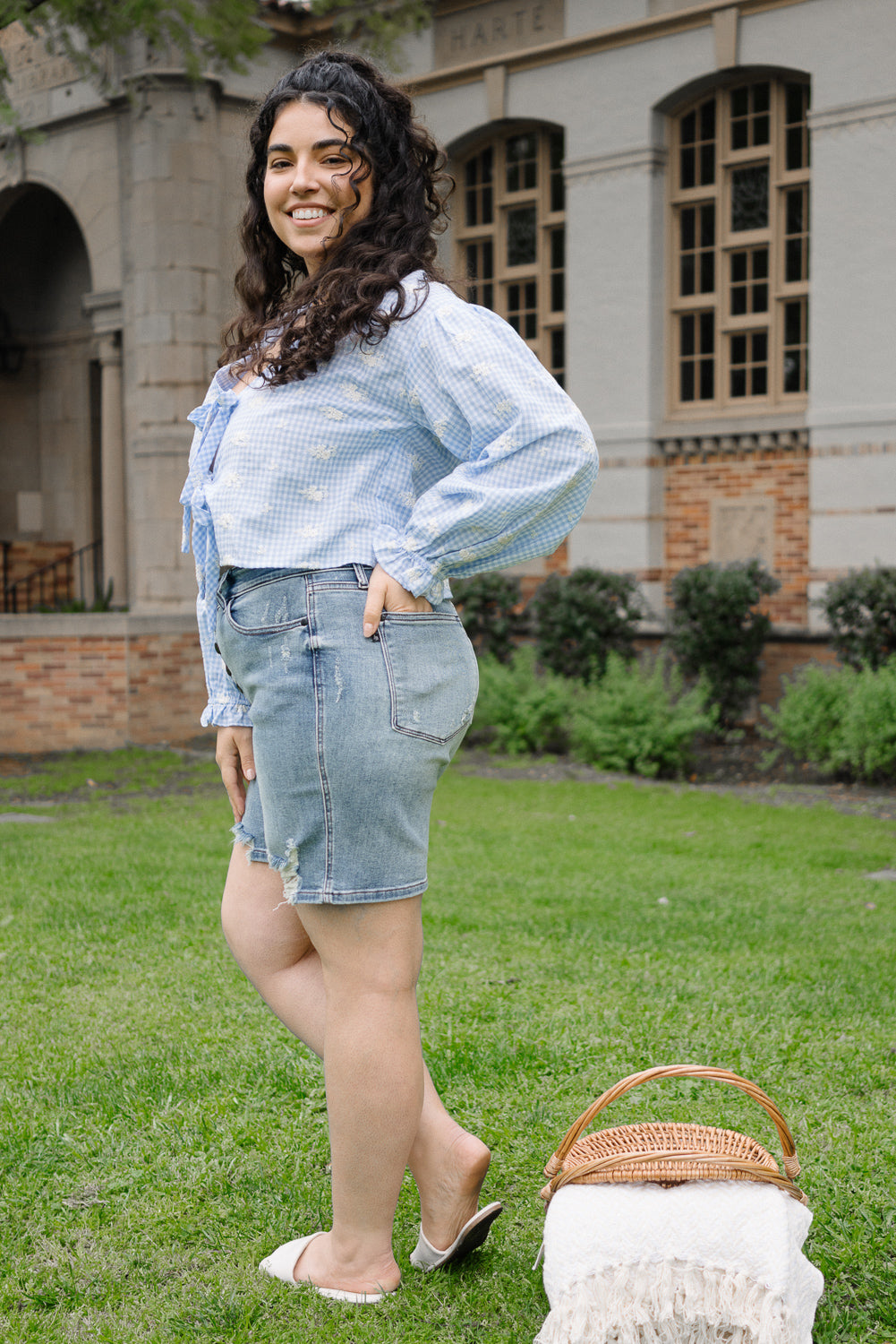 Elle Button Fly Mid-Length Shorts With Distressing - PLUS - Image 2