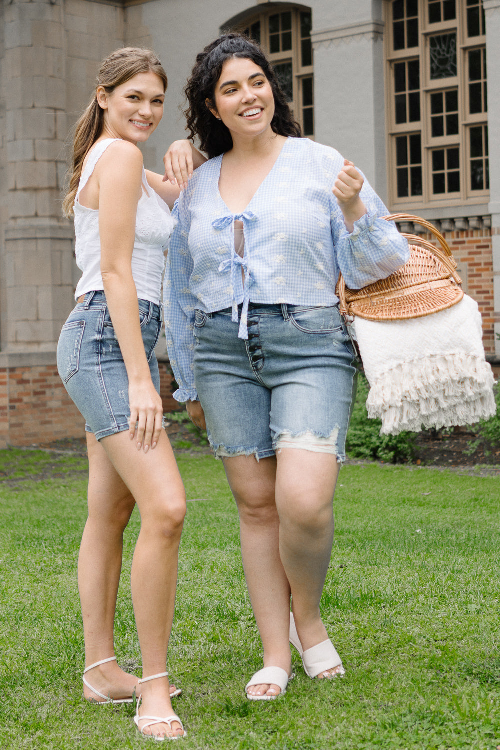 Elle Button Fly Mid-Length Shorts With Distressing - Image 9