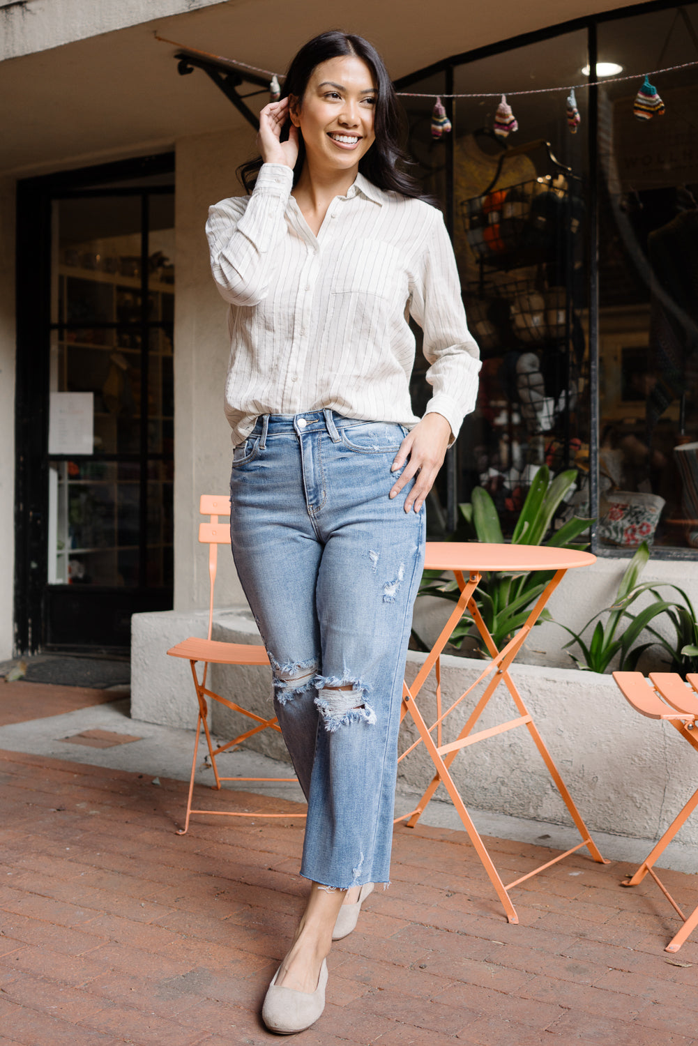 Celeste High Rise With Distressed Crop Wide Leg - Image 3