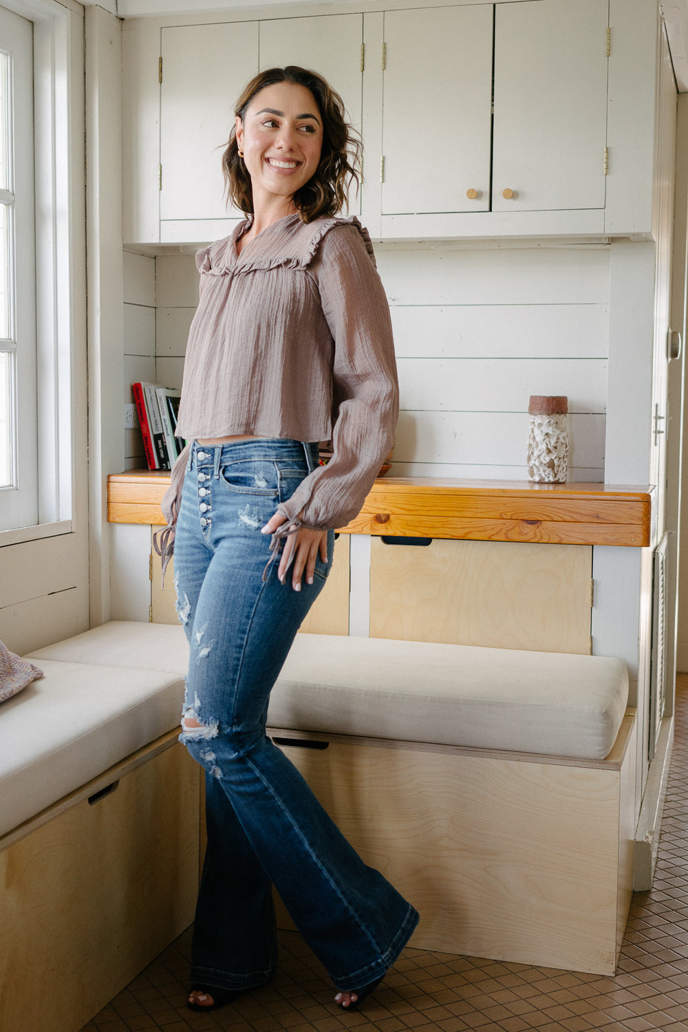 Judith Button Fly Trouser Flare Jeans - Image 3