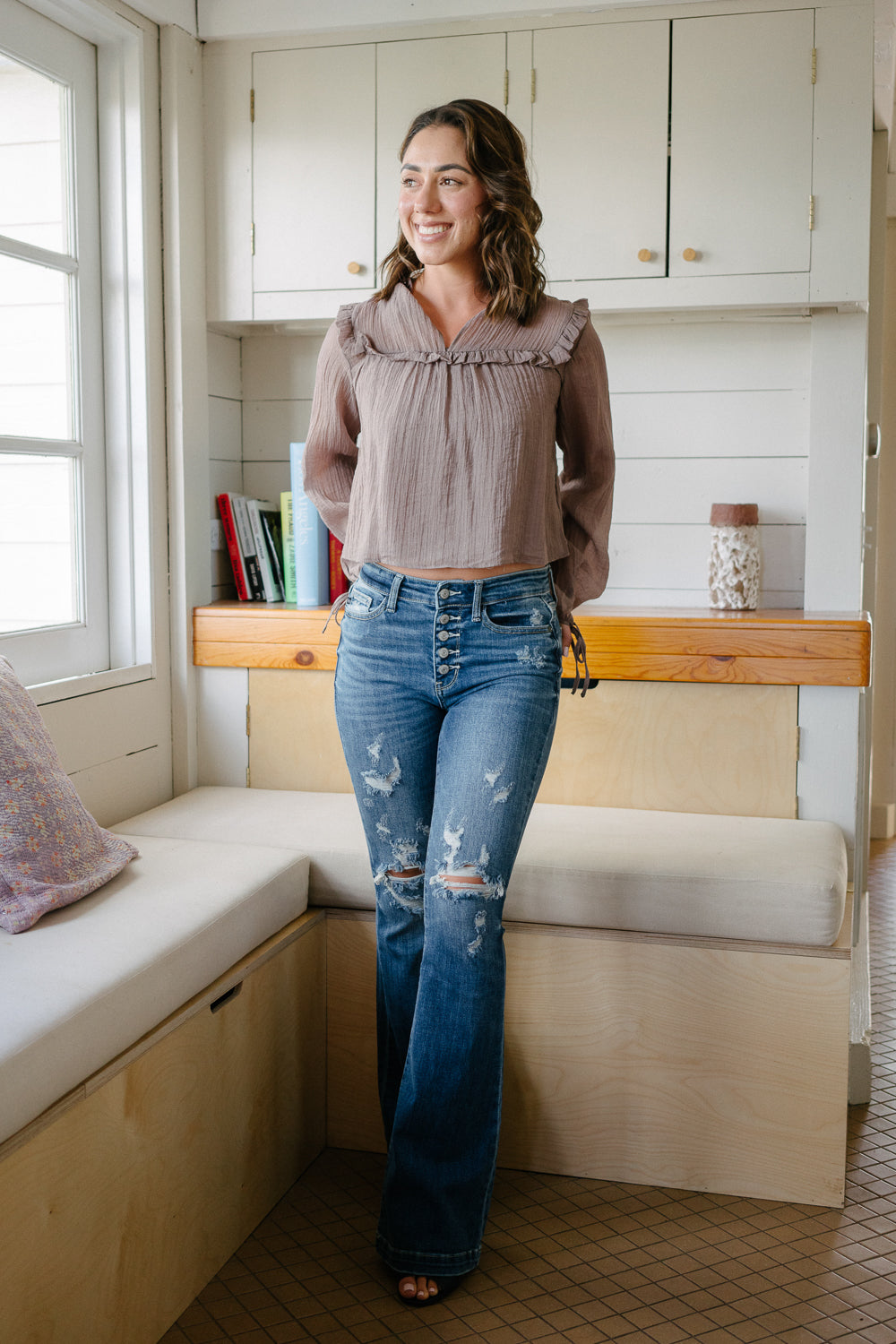 Judith Button Fly Trouser Flare Jeans