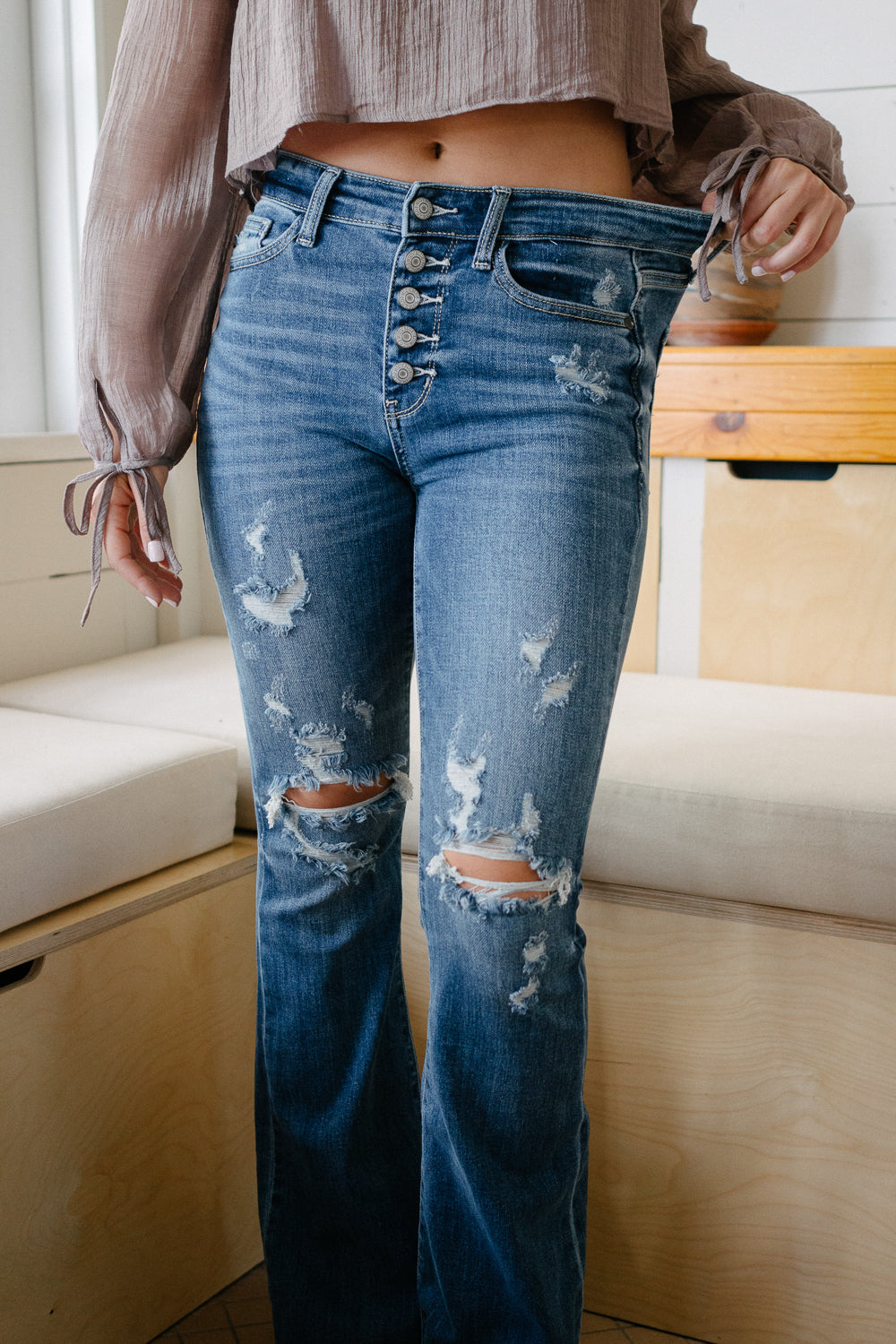 Judith Button Fly Trouser Flare Jeans - Image 7