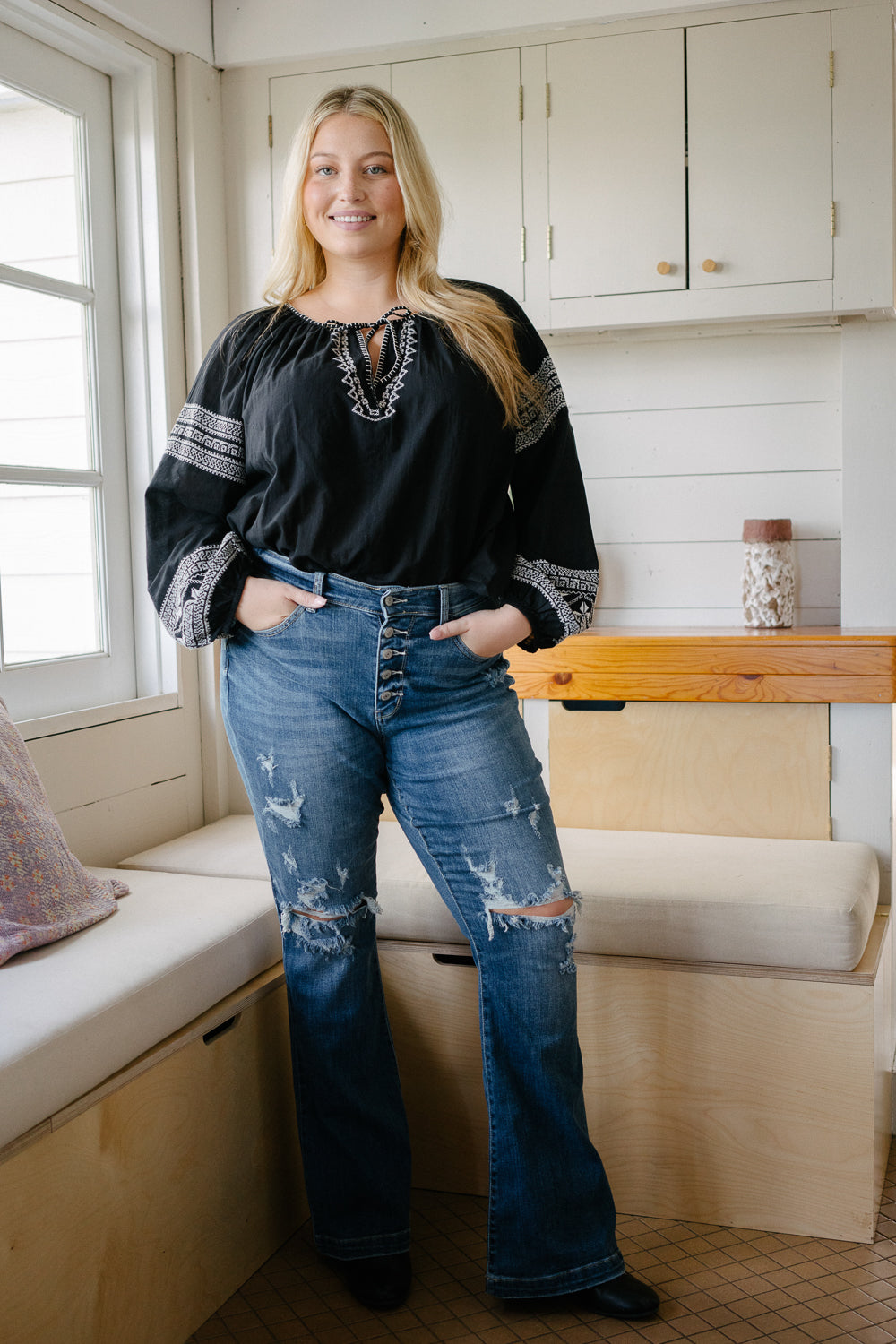 Judith Button Fly Trouser Flare Jeans – PLUS