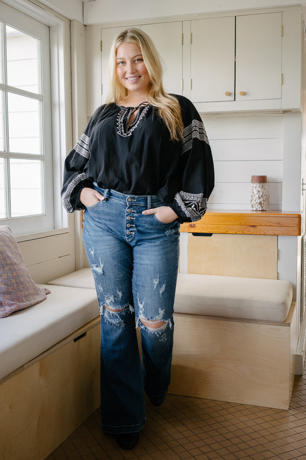 Judith Button Fly Trouser Flare Jeans - PLUS - Image 3