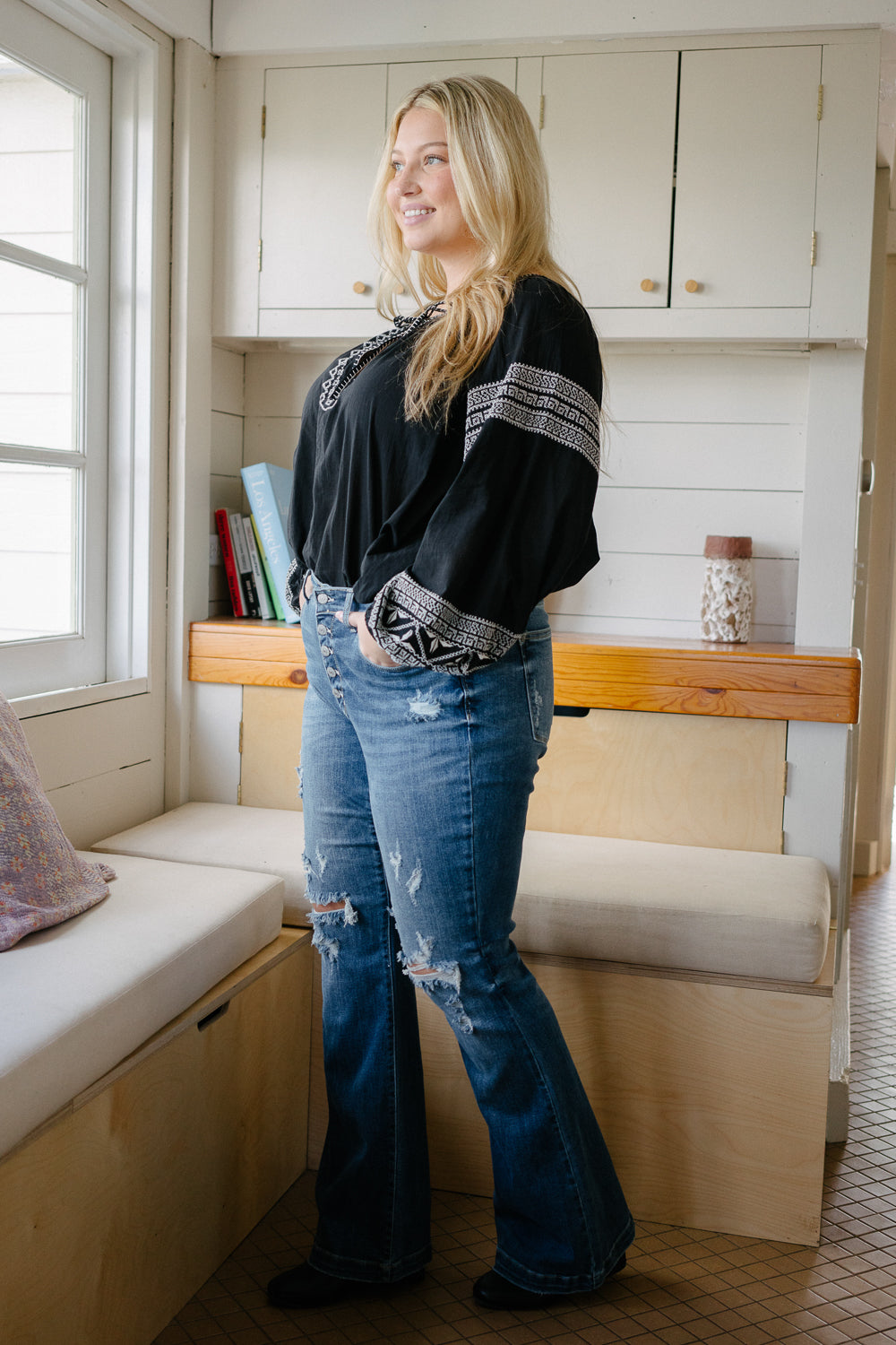 Judith Button Fly Trouser Flare Jeans - PLUS - Image 2