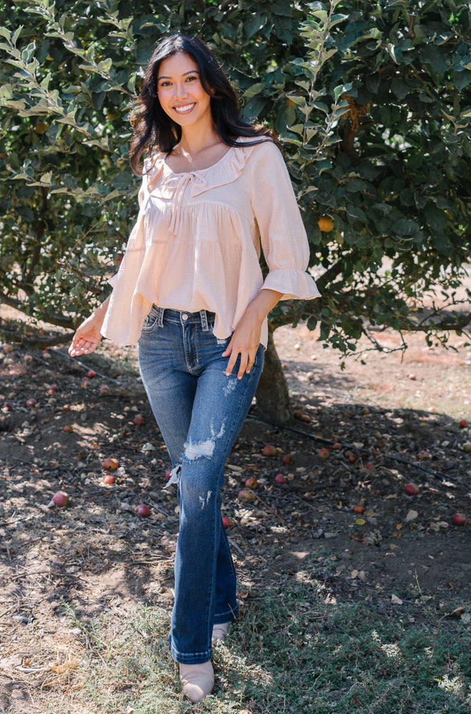 Lucy Mid Rise Hand Sand & Mildly Distressed Bootcut Jeans