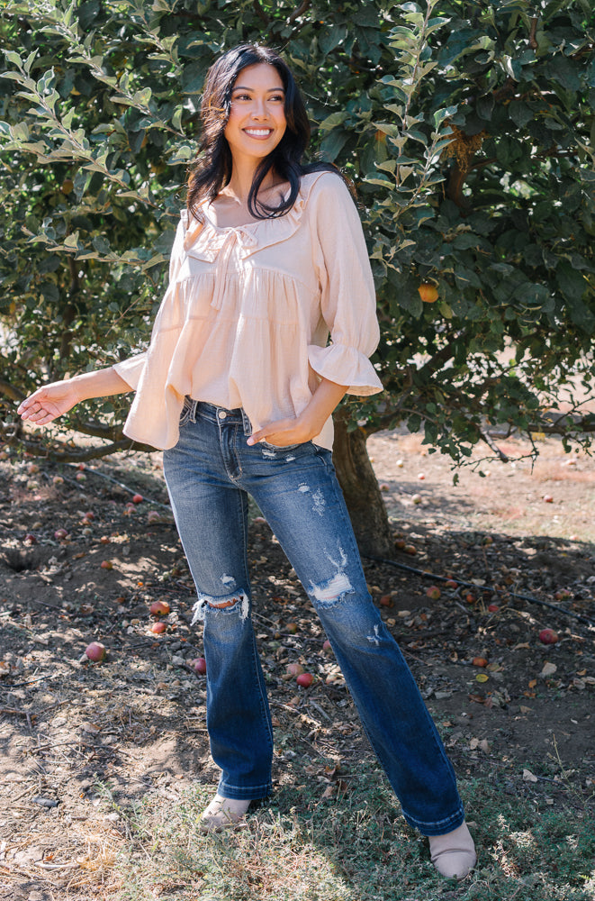 Lucy Mid Rise Hand Sand & Mildly Distressed Bootcut Jeans - Image 2