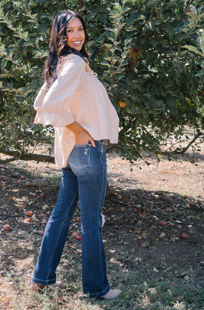 Lucy Mid Rise Hand Sand & Mildly Distressed Bootcut Jeans - Image 3