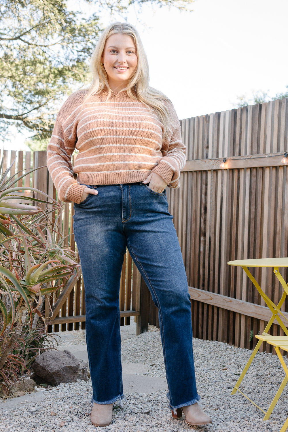 Madison High Rise Vintage Frayed Hem Bootcut Jeans – PLUS