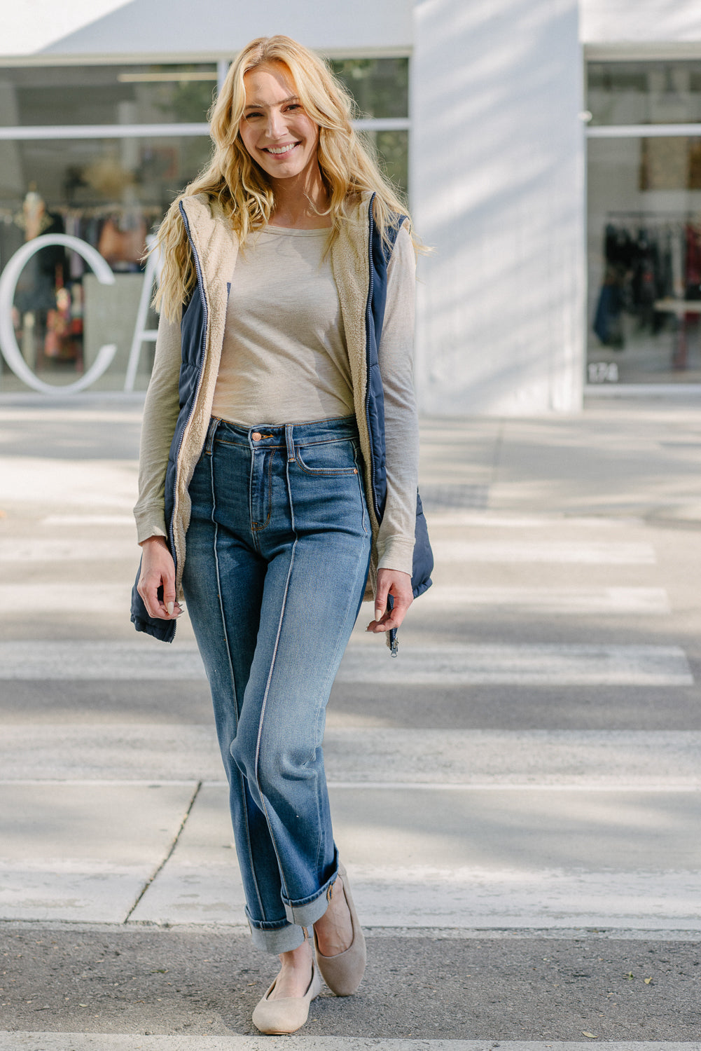 Sally High Rise Front Seam Detail & Cuffed Straight Fit Jeans