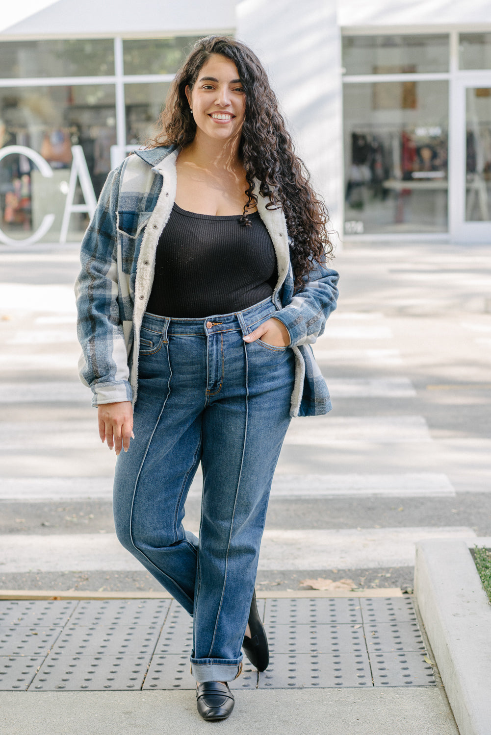 Sally High Rise Front Seam Detail & Cuffed Straight Fit Jeans – PLUS