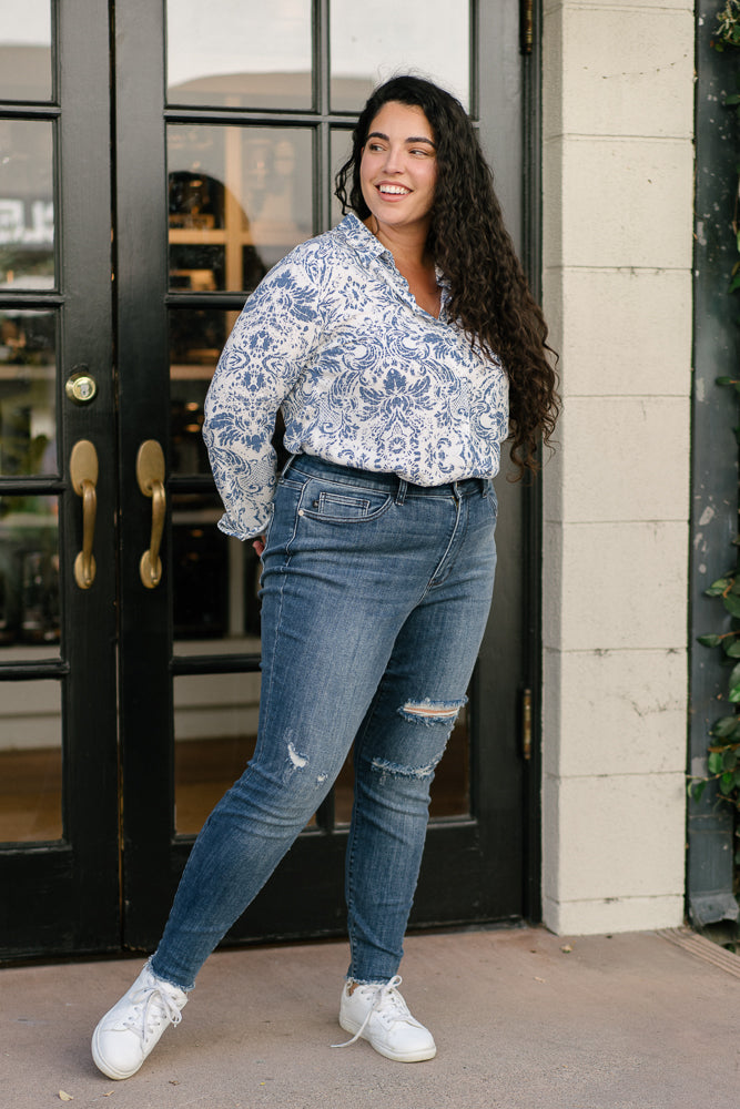 Andrea High Waist Skinny Jeans with Rips - PLUS - Image 6