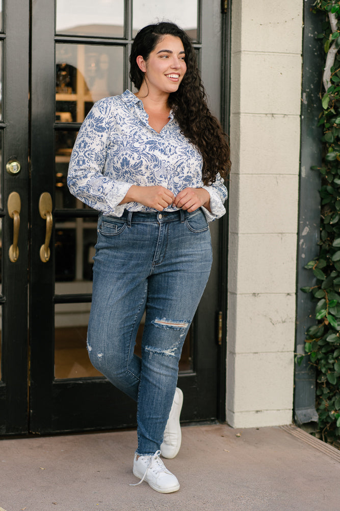 Andrea High Waist Skinny Jeans with Rips – PLUS