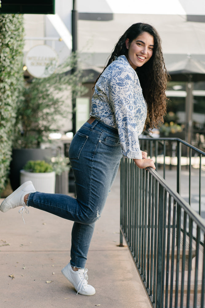 Andrea High Waist Skinny Jeans with Rips - PLUS - Image 2