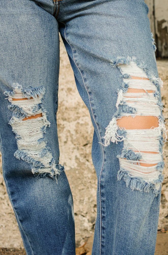 Lauren Mid Rise Distressed Dad Jeans - Image 4