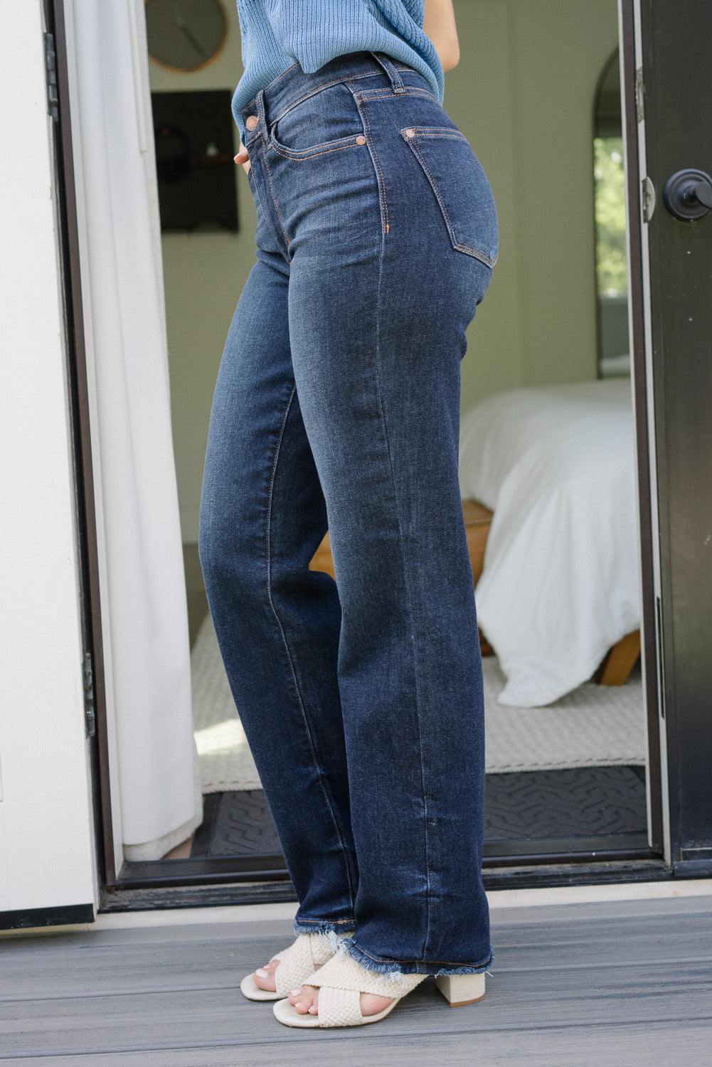 Selena Mid Rise Straight Leg with Fray Hem - Image 6