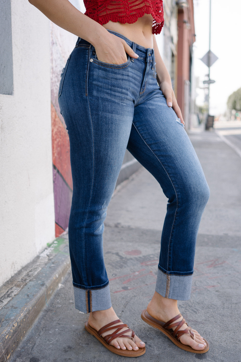 Carey Straight Leg Cuffed Hem Jeans - Image 5