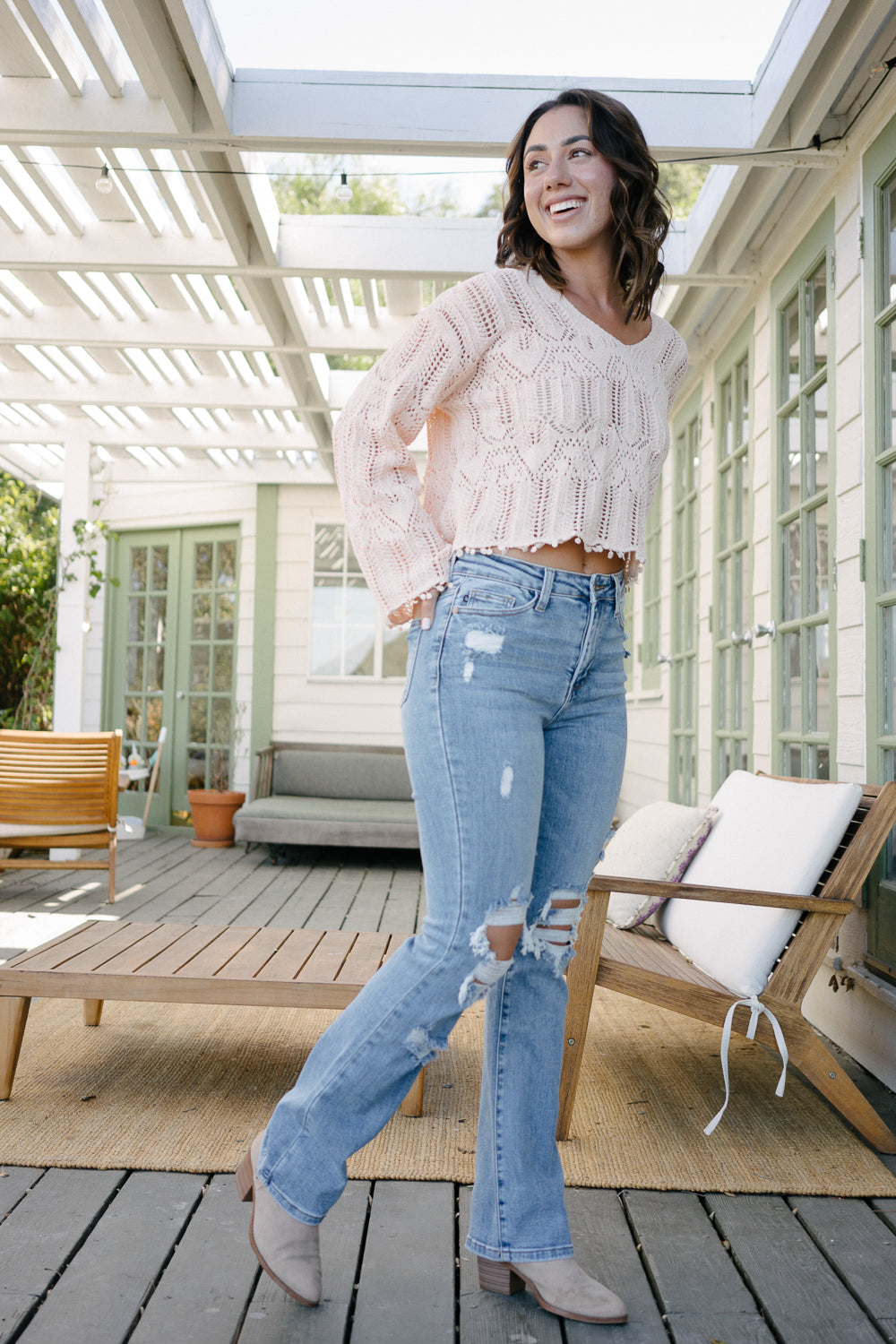 Faye Stone Wash Ripped Bootcut Jeans - Image 4