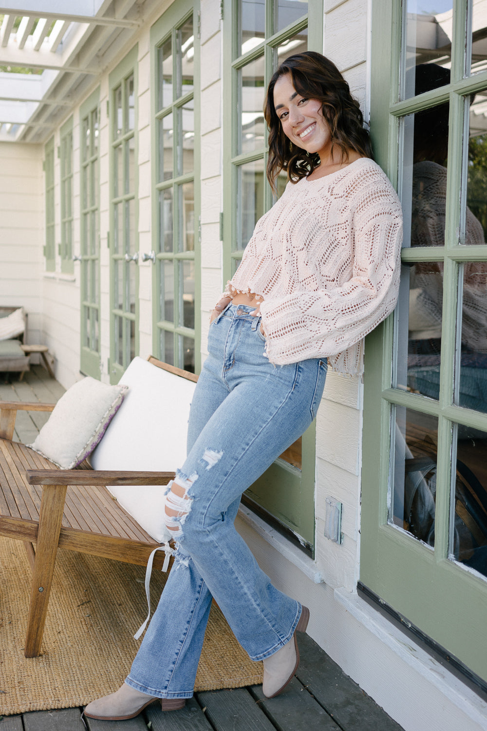 Faye Stone Wash Ripped Bootcut Jeans - Image 2