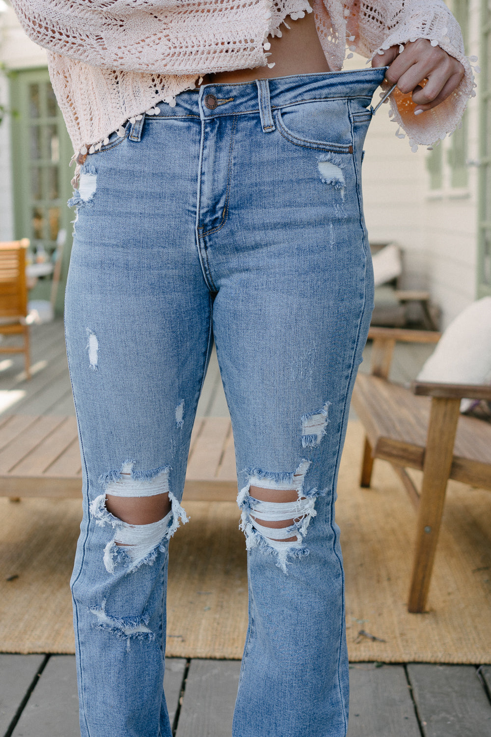 Faye Stone Wash Ripped Bootcut Jeans - Image 5