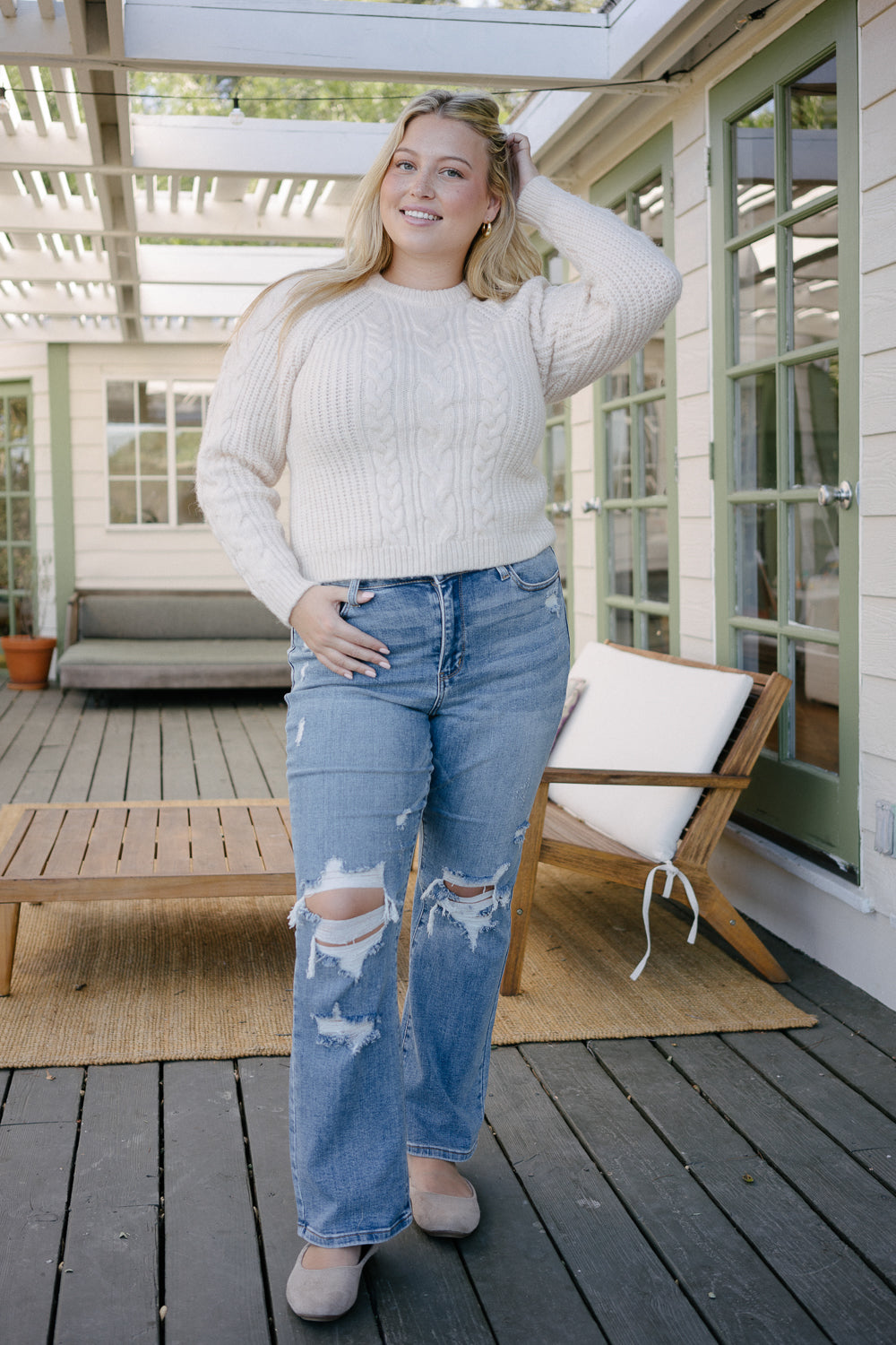 Faye Stone Wash Ripped Bootcut Jeans – PLUS