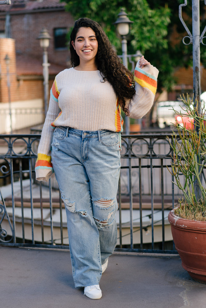 Sara High Rise Rigid Magic 90’s Distressed Straight Jeans – PLUS