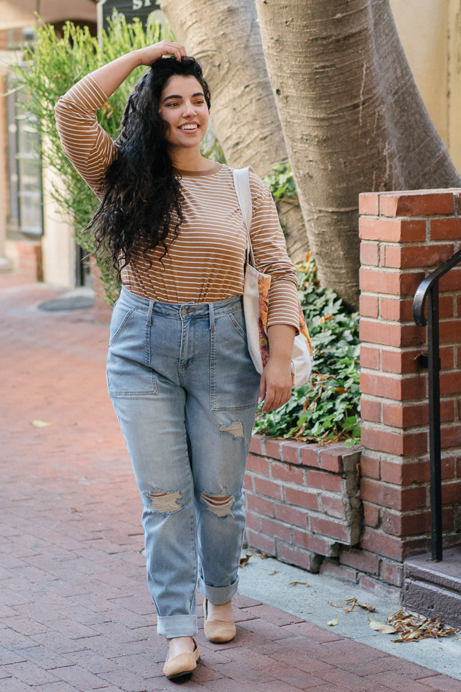 Brittany High Rise Patch Pocket & Ripped Boyfriend Jeans – PLUS