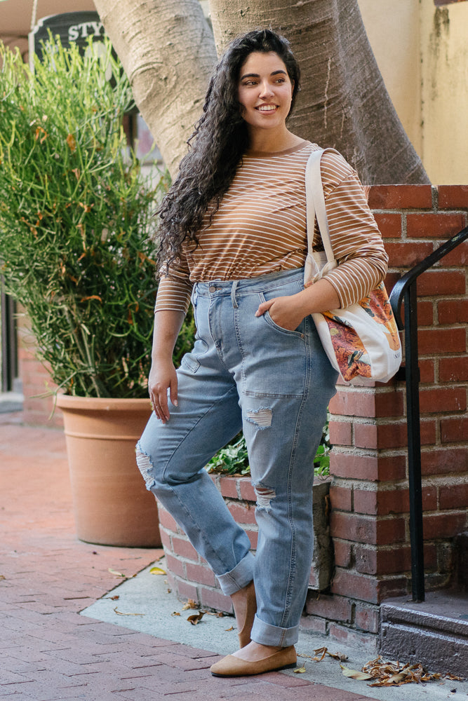 Brittany High Rise Patch Pocket & Ripped Boyfriend Jeans - PLUS - Image 2