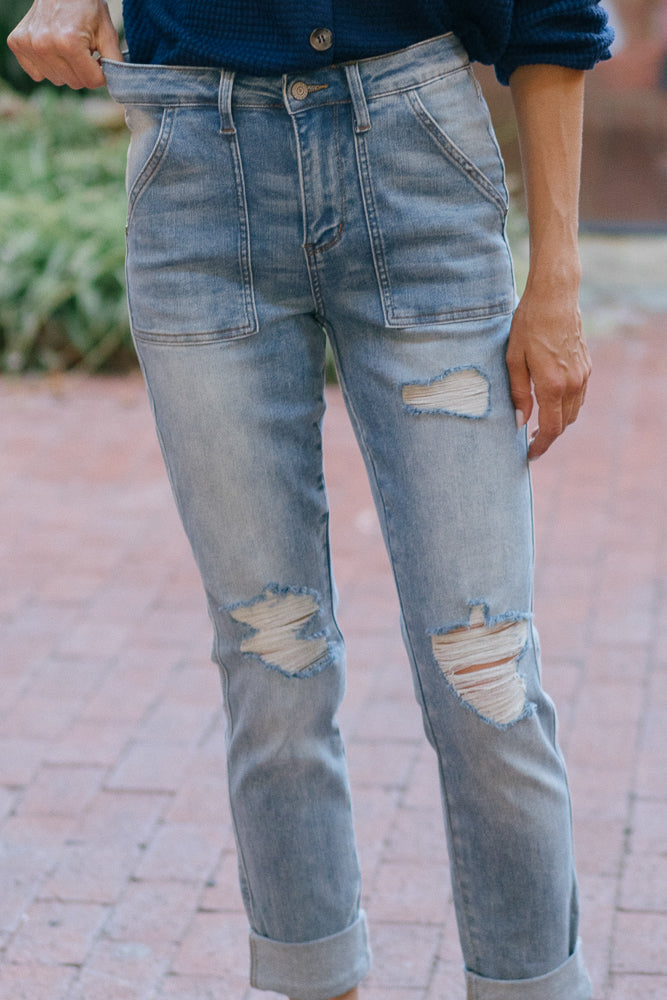 Brittany High Rise Patch Pocket & Ripped Boyfriend Jeans - Image 3