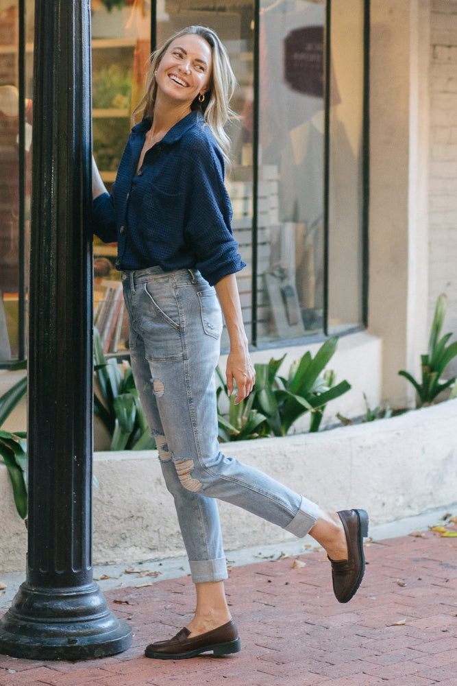 Brittany High Rise Patch Pocket & Ripped Boyfriend Jeans - Image 2