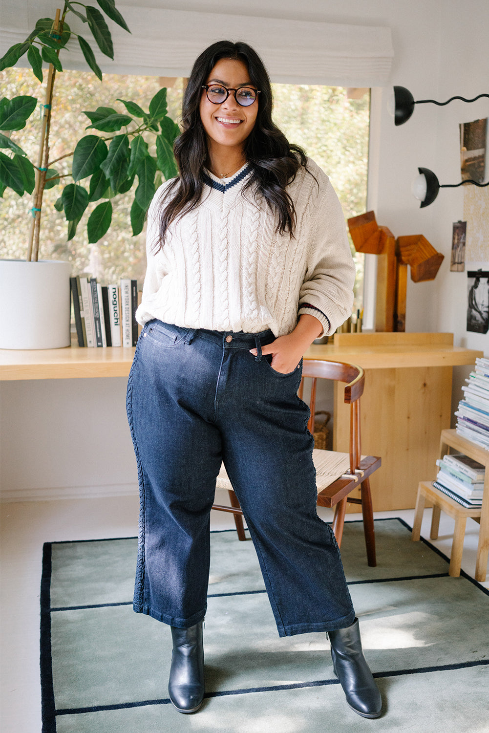 Diana High Rise Side Seam Braid Cropped Wide Leg Jeans – PLUS