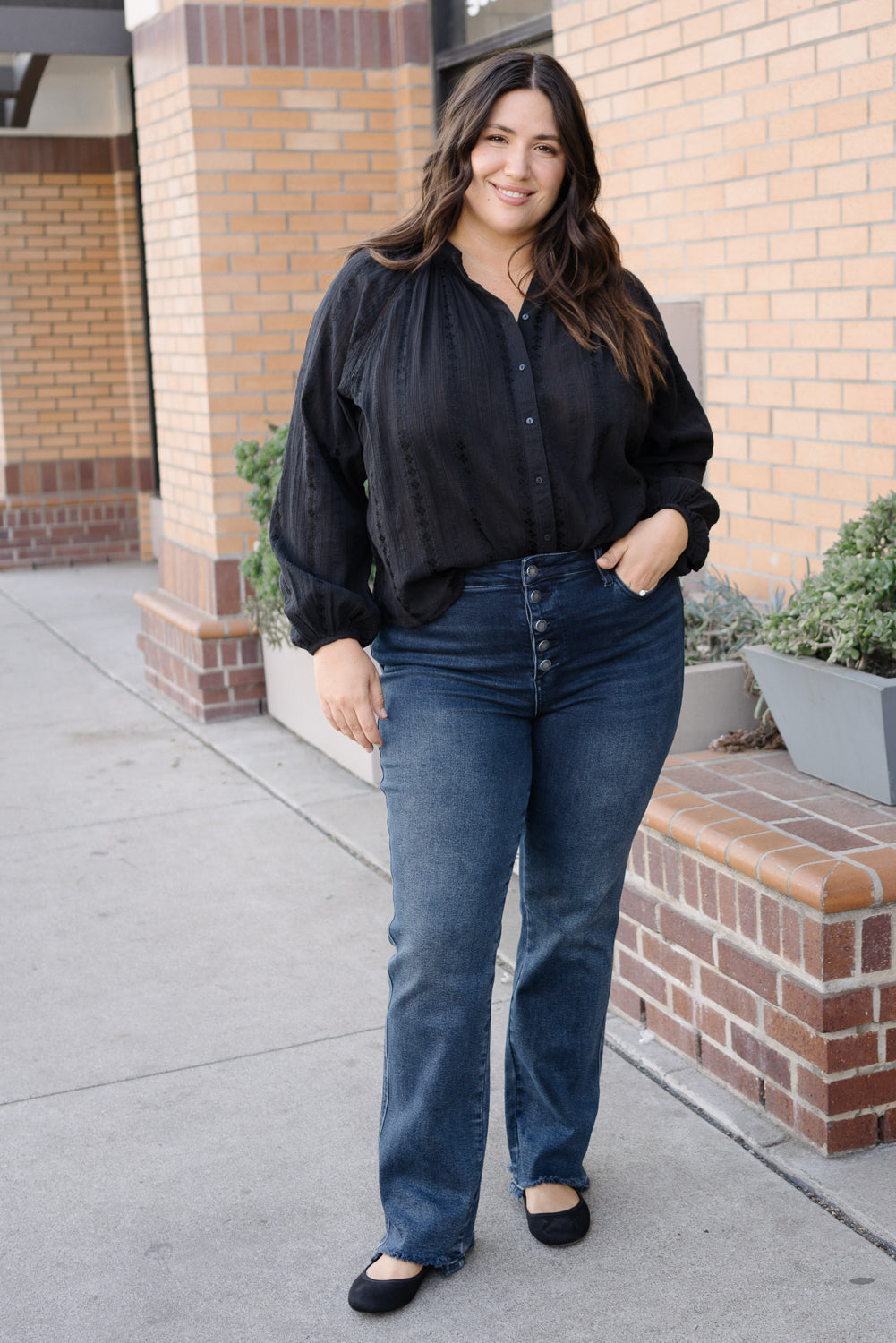 Lisa High Rise Button Fly Hem Distressed Straight Jeans - PLUS - Image 3