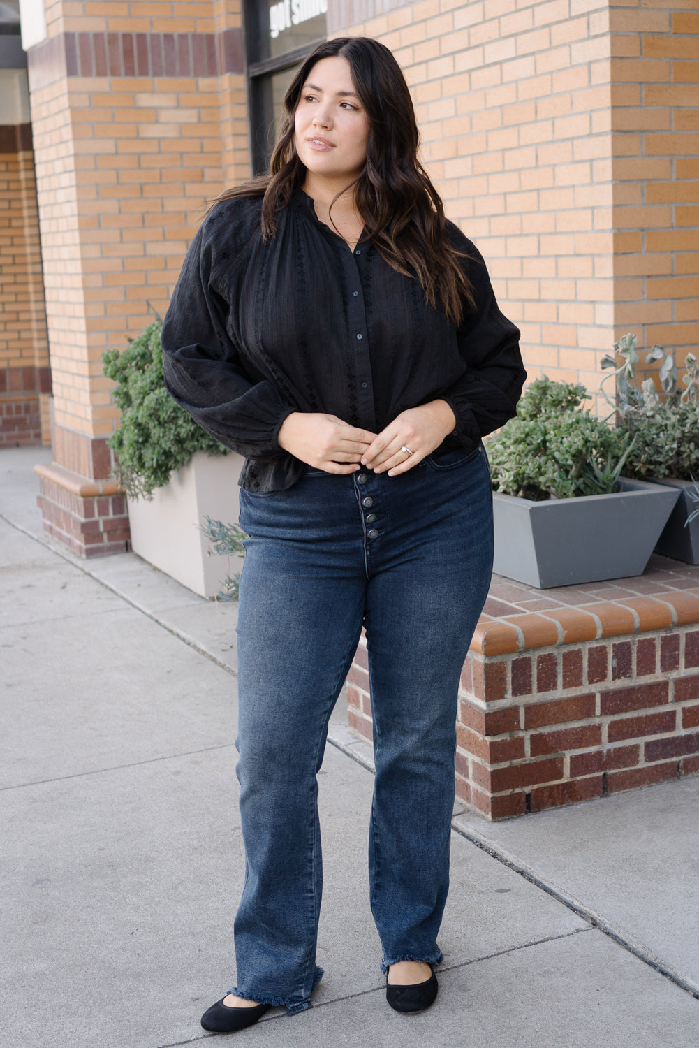 Lisa High Rise Button Fly Hem Distressed Straight Jeans – PLUS