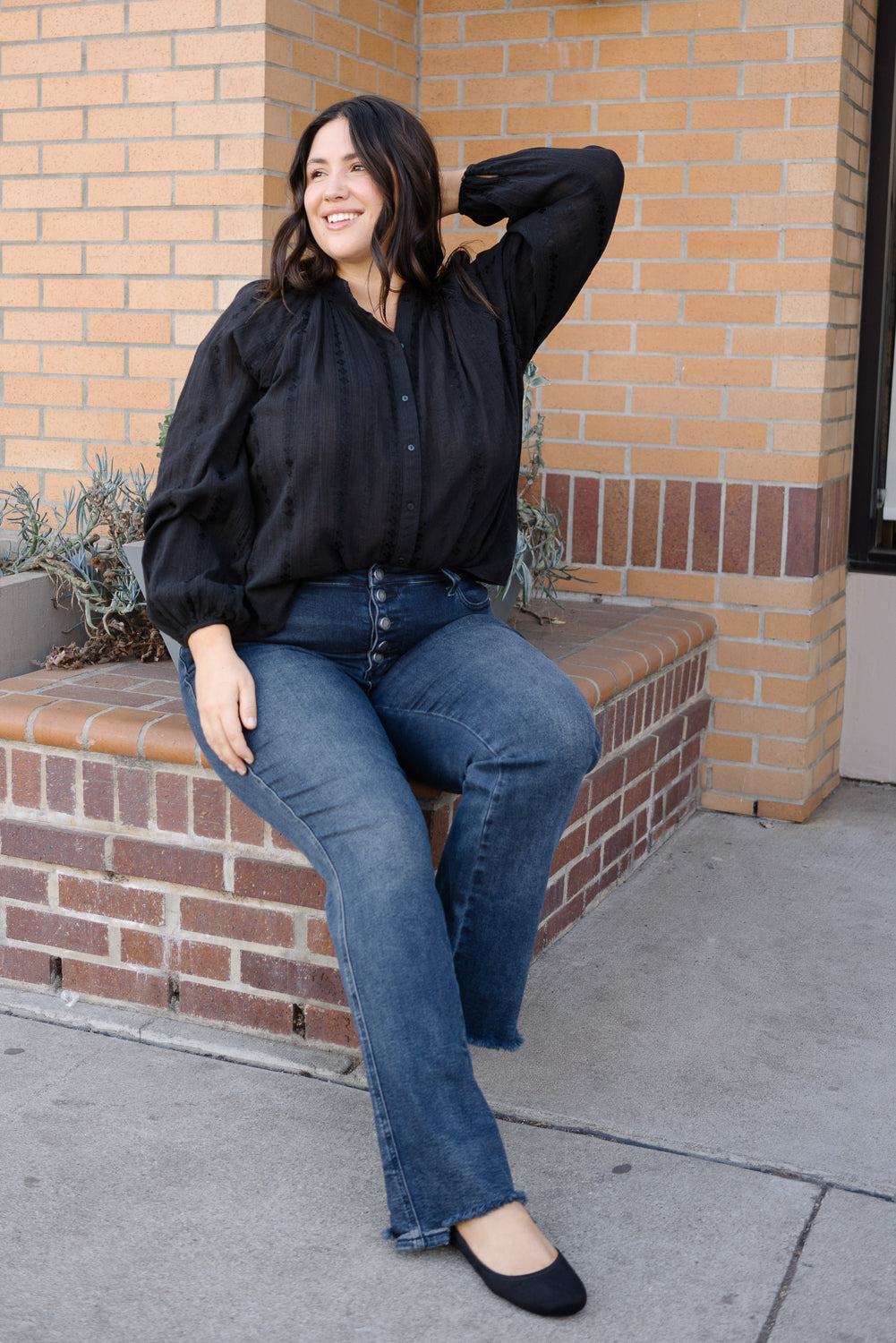 Lisa High Rise Button Fly Hem Distressed Straight Jeans - PLUS - Image 2