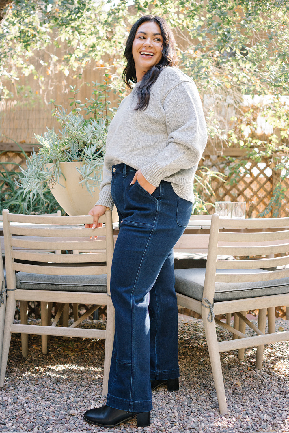 Leslie High Rise Work Wear Knee Patch Straight Jeans - PLUS - Image 2