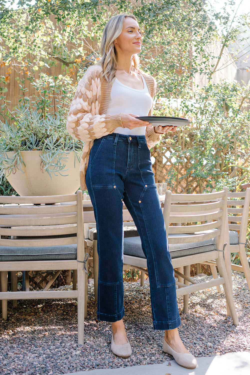 Leslie High Rise Work Wear Knee Patch Straight Jeans - Image 3