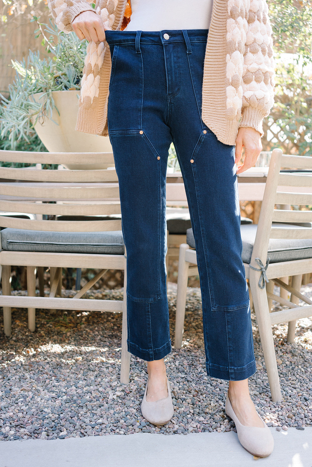 Leslie High Rise Work Wear Knee Patch Straight Jeans - Image 5