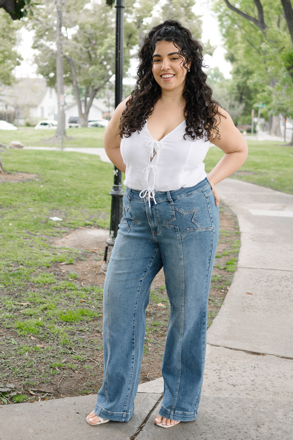 Eliza High Rise Wide Legs with Starry Flair – PLUS