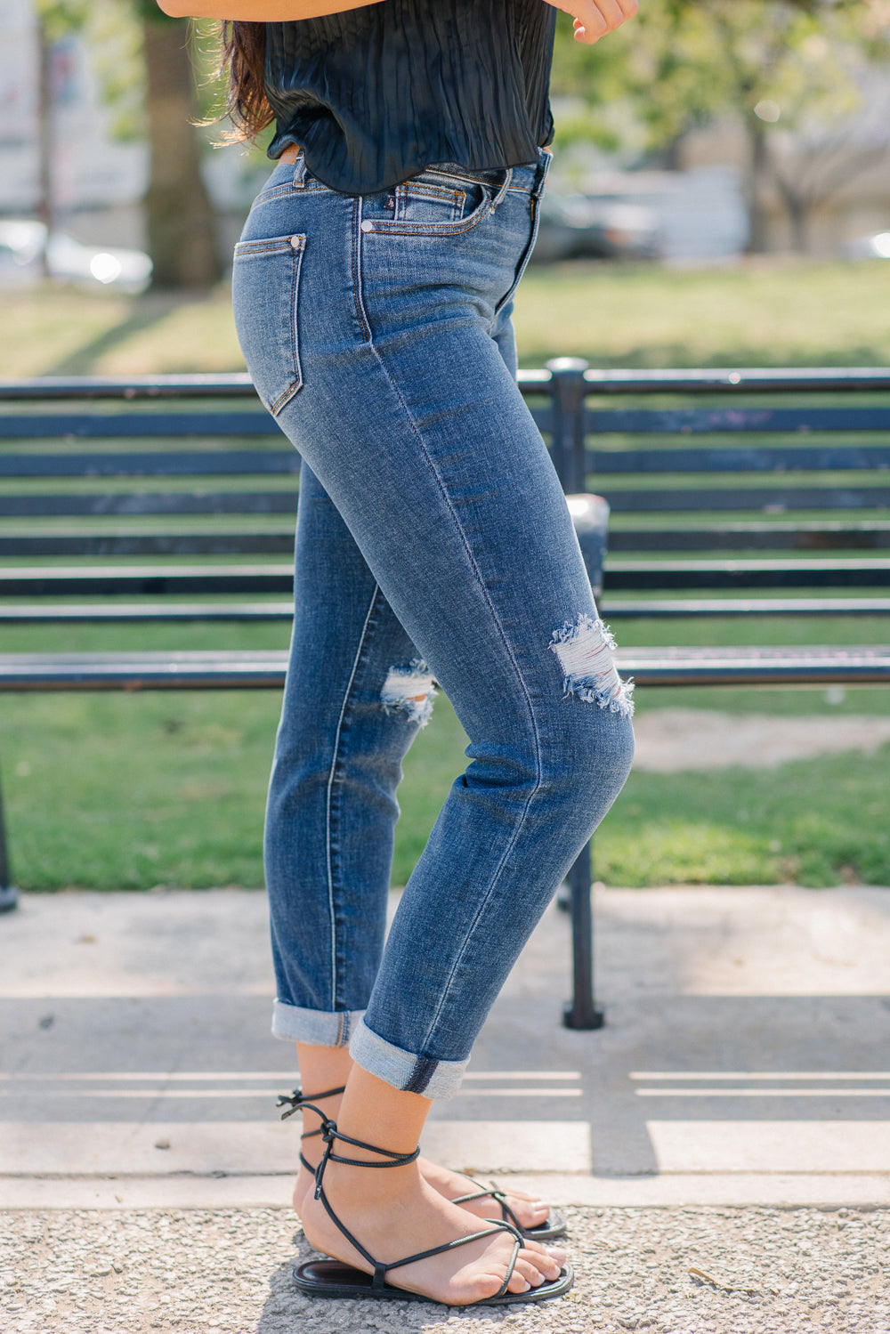 Erin Mid Rise Distressed Slim Jeans - Image 3