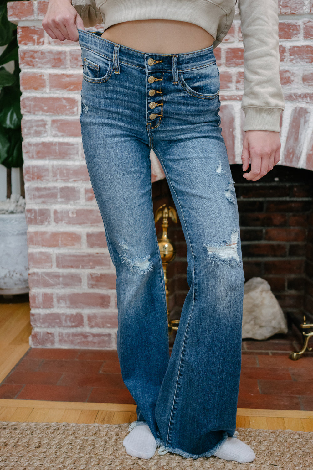Indie Mid Rise Flare Jeans – Buttoned Up and Ready to Flaunt - Image 6