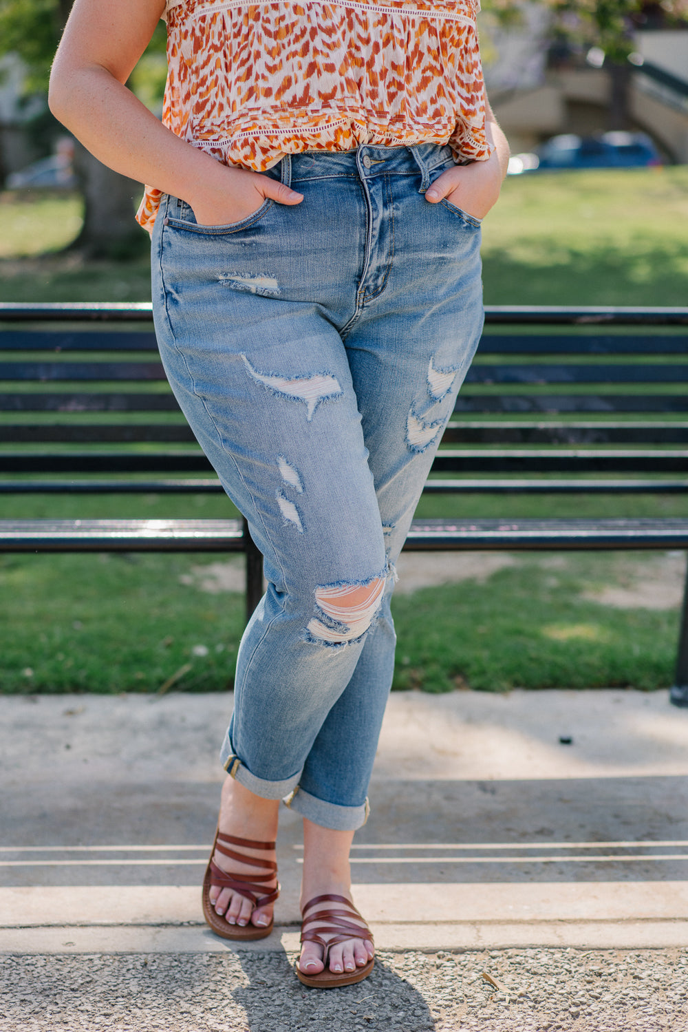 Haylee High Rise Cuffed Boyfriend Ripped Jeans - PLUS - Image 3