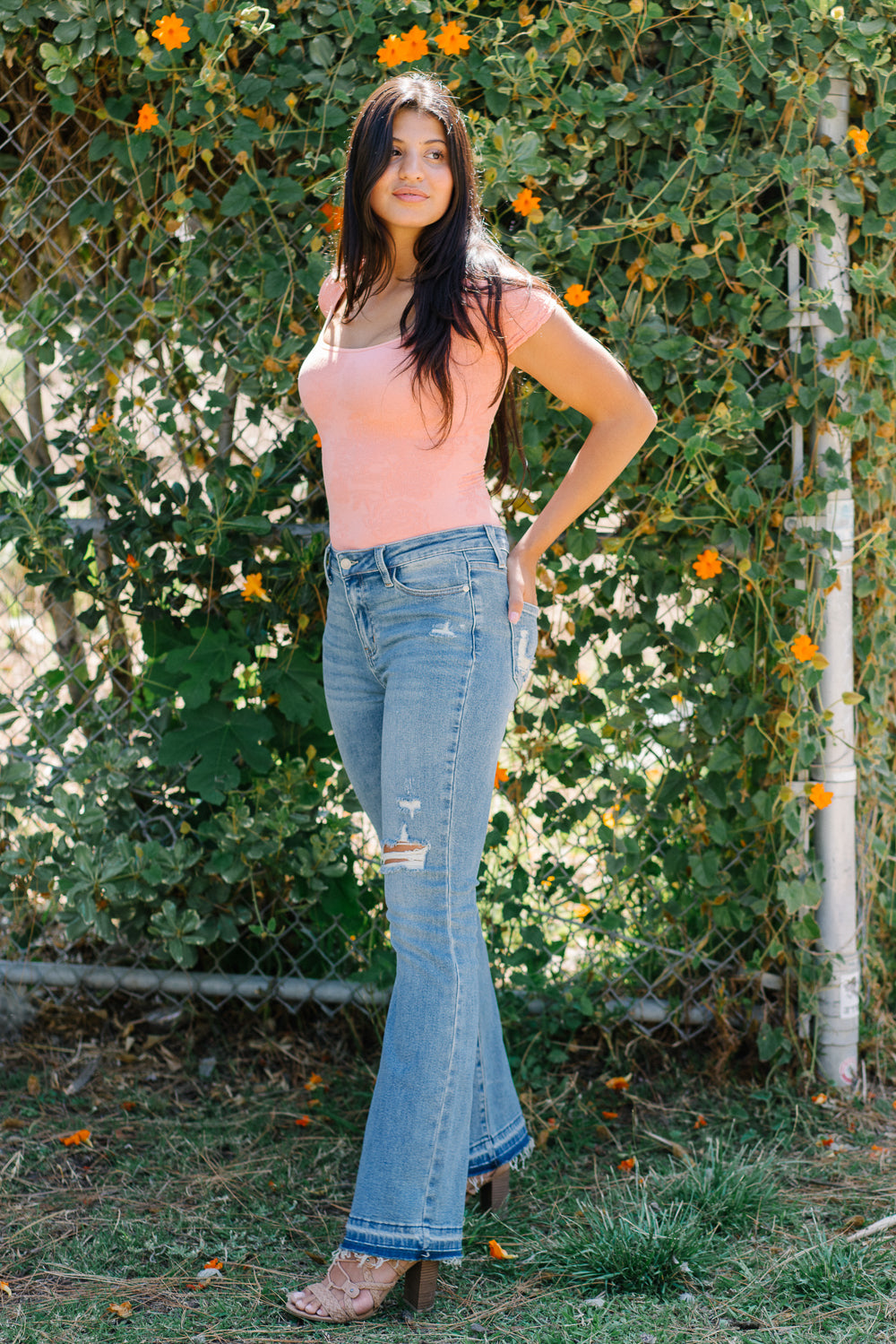 Vanessa Mid Rise Distressed & Released Hem Bootcut Jeans - Image 2