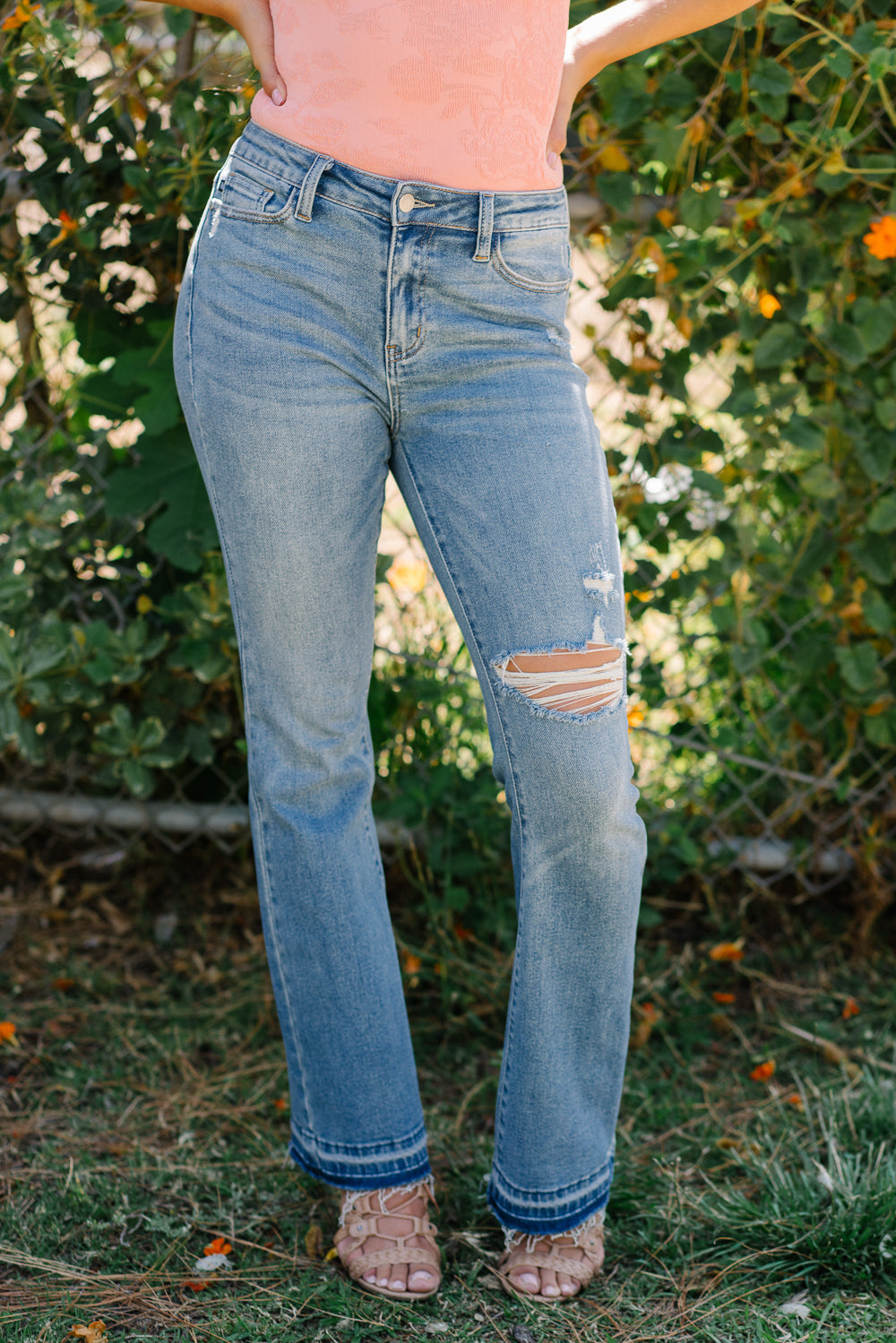 Vanessa Mid Rise Distressed & Released Hem Bootcut Jeans - Image 3