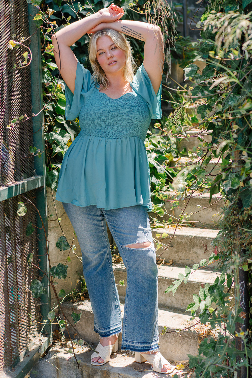 Vanessa Mid Rise Distressed & Released Hem Bootcut Jeans – PLUS